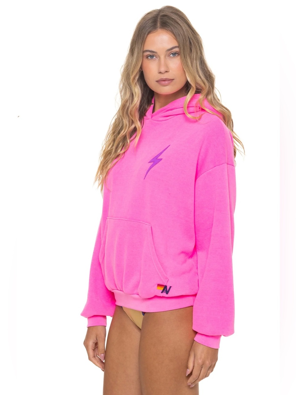 AVIATOR NATION BOLT STITCH RELAXED PULLOVER HOODIE - NEON PINK // NEON PURPLE - Picture 3 of 7